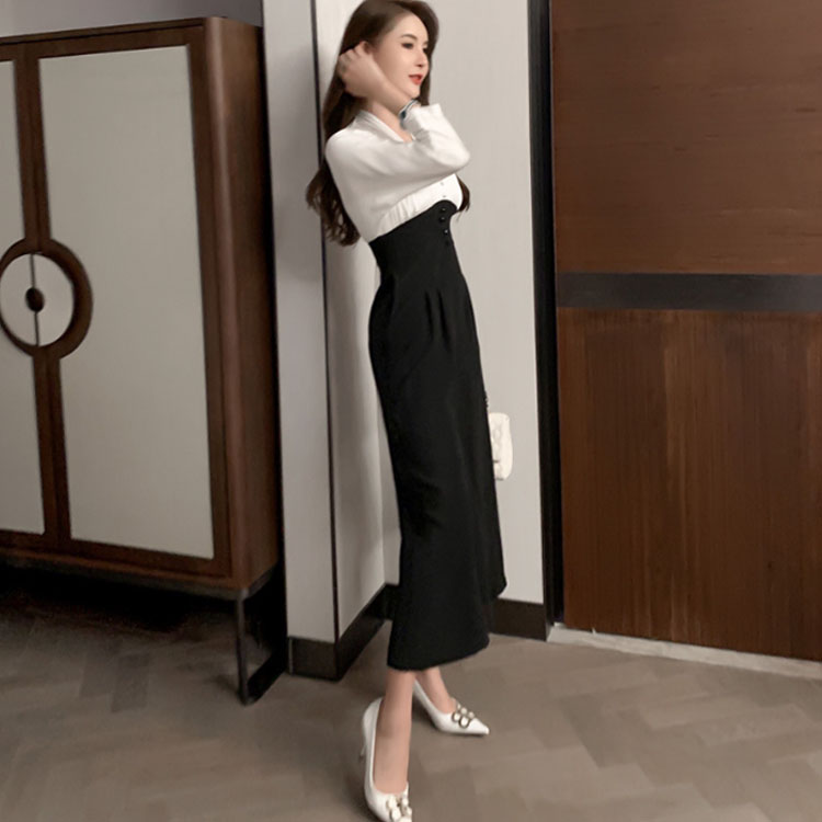 パンツドレス ワイドパンツ パーティードレス レディース オールインワン バイカラー 長袖 ロングパンツ きれいめ 体型カバー 美脚 Vネック 大きいサイズ 結婚式 成人式 謝恩会 二次会 春夏秋 エレガント 送料無料