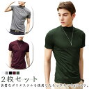 メンズ ハイネック ゴルフTシャツ ゴルフウェア 半袖 スポーティ モックネックシャツ ティーシャツ 【2枚セット】 カットソー 紳士服 カジュアル ビジネス ...