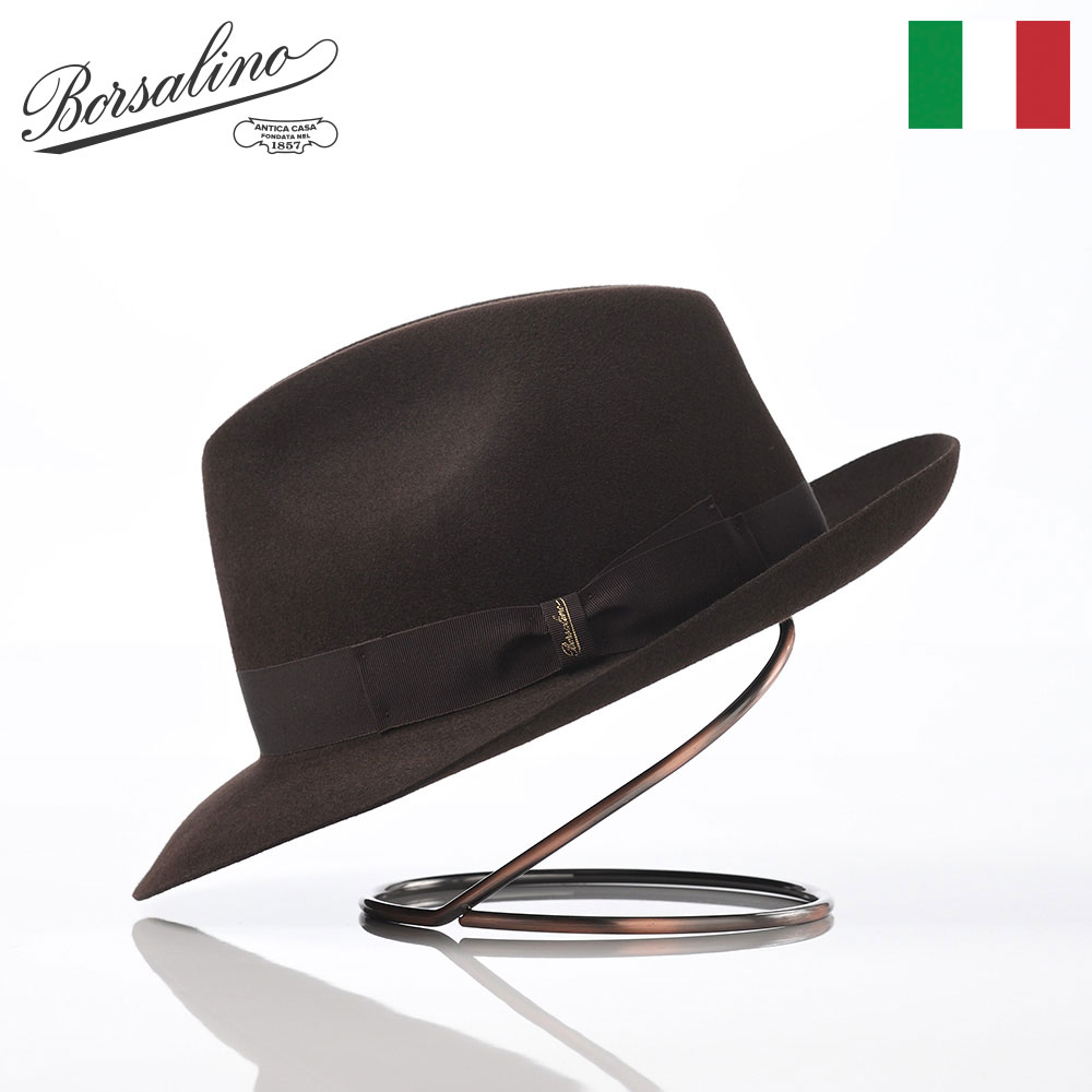 Borsalino ボルサリーノ 中折れハット フェルト帽 秋 冬 メンズ レディース 父の日 中折れ帽 フェドラ 紳士帽 大きいサイズ フォーマル おしゃれ 高級 ブランド イタリア ファッション小物 アクセサリー Marengo rasato larga（マレンゴ ラザート ラーガ） 490022 ブラウン