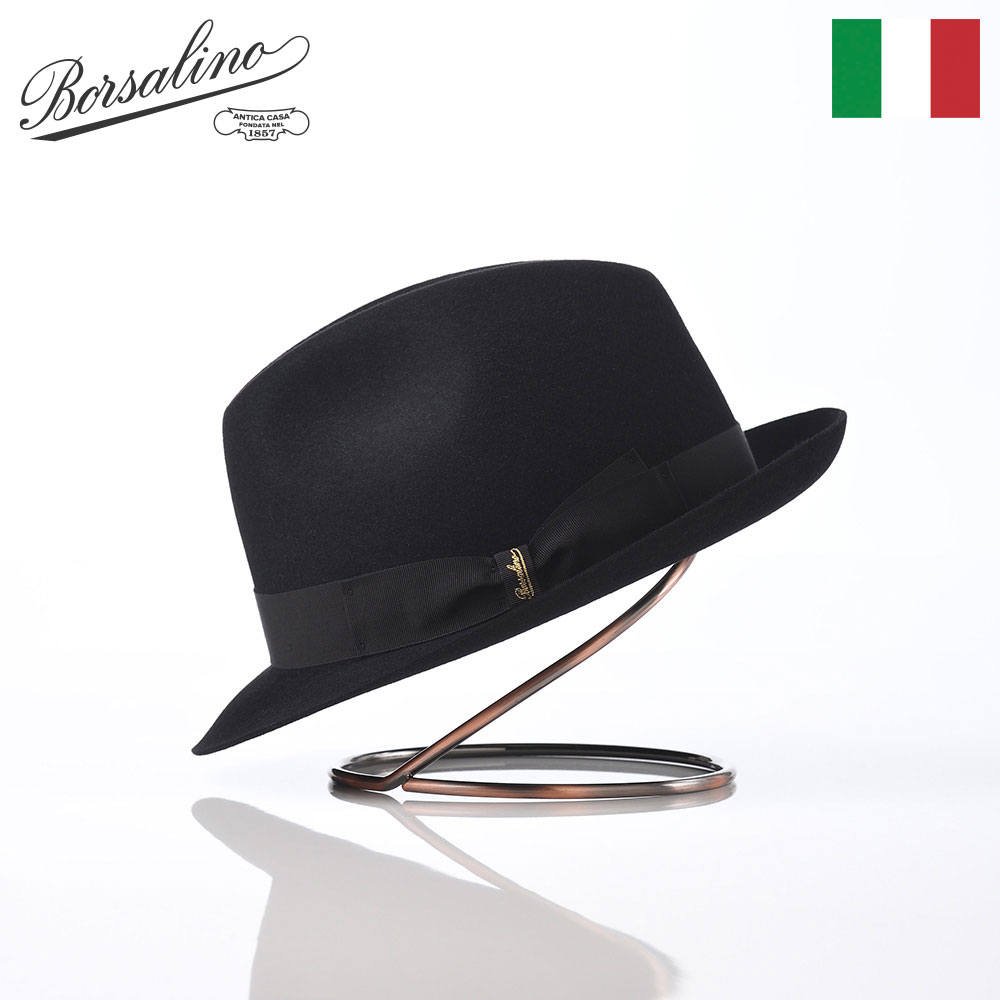 Borsalino ボルサリーノ 中折れハット フェルト帽 秋 冬 メンズ レディース 父の日 中折れ帽 フェドラ 紳士帽 大きいサイズ フォーマル 高級 ブランド イタリア ファッション小物 Marengo rasato piccola（マレンゴ ラザート ピッコラ） 490029 ブラック