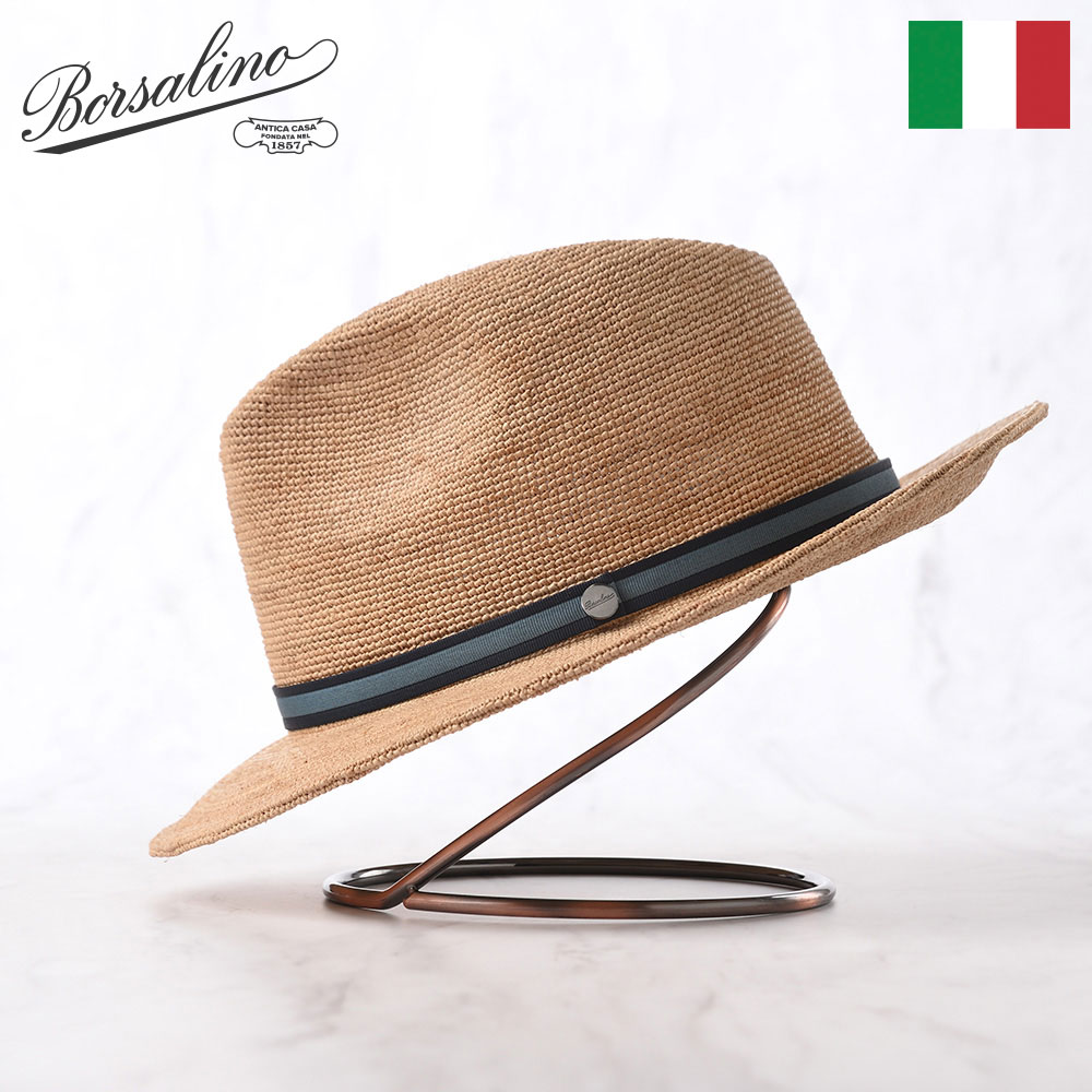 Borsalino ボルサリーノ ラフィアハット 中折れハット ストローハット 春 夏 メンズ 父の日 中折れ帽 紳士帽 おしゃれ 高級 ブランド イタリア ファッション小物 アクセサリー Rafia crochet fine（ラフィアクロシェ ファイン） 141165 ブルーリボン