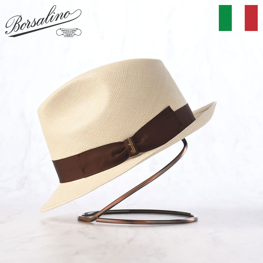 樂天商城 - Borsalino ボルサリーノ パナマ帽 パナマハット 中折れハット 春 夏 メンズ 中折れ帽 紳士帽 おしゃれ 高級 ブランド イタリア ファッション小物 アクセサリー Panama Quito Trilby（パナマキート トリルビー） 141089 ブラウンリボン