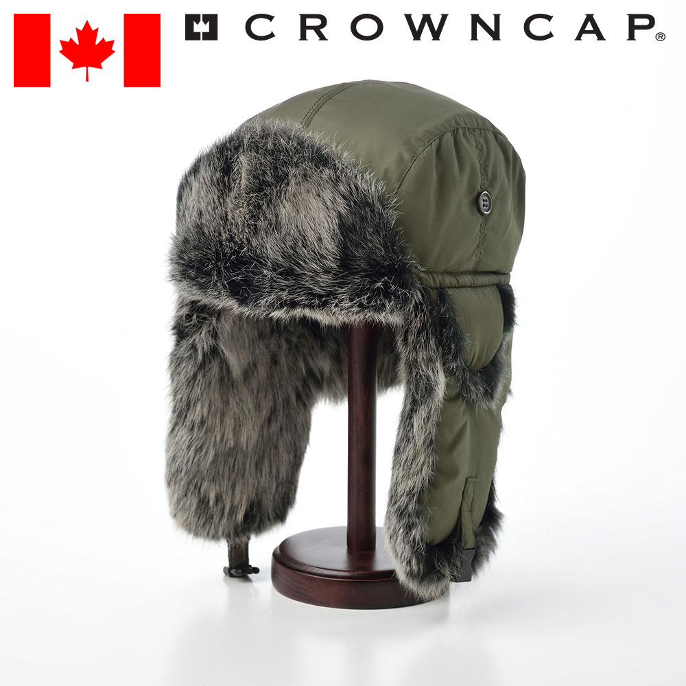 CROWNCAP 飛行帽 フライトキャップ 防寒帽 帽子 メンズ 秋 冬 大きいサイズ 紳士帽 毛皮 カジュアル アウトドア 雪国 S M L XL グリーン ...