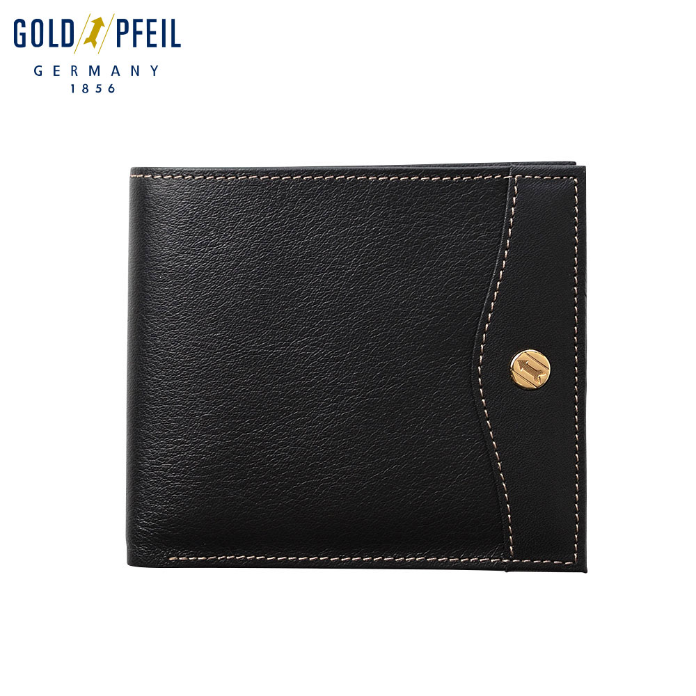 GOLDPFEIL - ゴールドファイル 二つ折り財布 ウォレット メンズ 日本製 本革 ドイツブランド コンパクト 薄型 ICカード 小銭入れ ギフト プレゼント 就職祝い 記念日 社会人 オックスフォード 二つ折り財布 ブラック