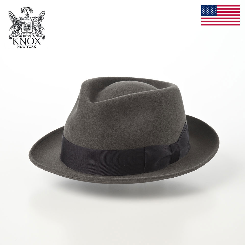 KNOX フェルトハット 帽子 父の日 メンズ 中折れハット 秋 冬 大きいサイズ ブランド 紳士帽 レディース ソフトハット つば短め 本革スベリ カジュアル フォーマル Rabbit Fur Trilby Hat（ラビットファー トリルビーハット）KPK ダークグレー