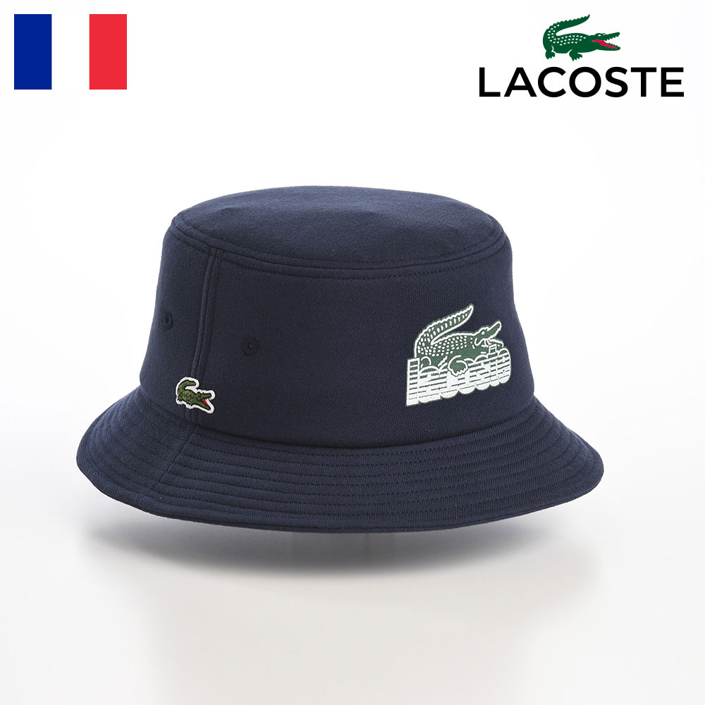 LACOSTE バケットハット 帽子 メンズ レディース 春 夏 秋 冬 サファリハット カジュアル ワニロゴ サイズ調整 アウトドア タウンユース ユニセックス 送料無料 ラコステ PRINT SWEAT BUCKET HAT（プリントスウェットバケットハット） L1268 ネイビー