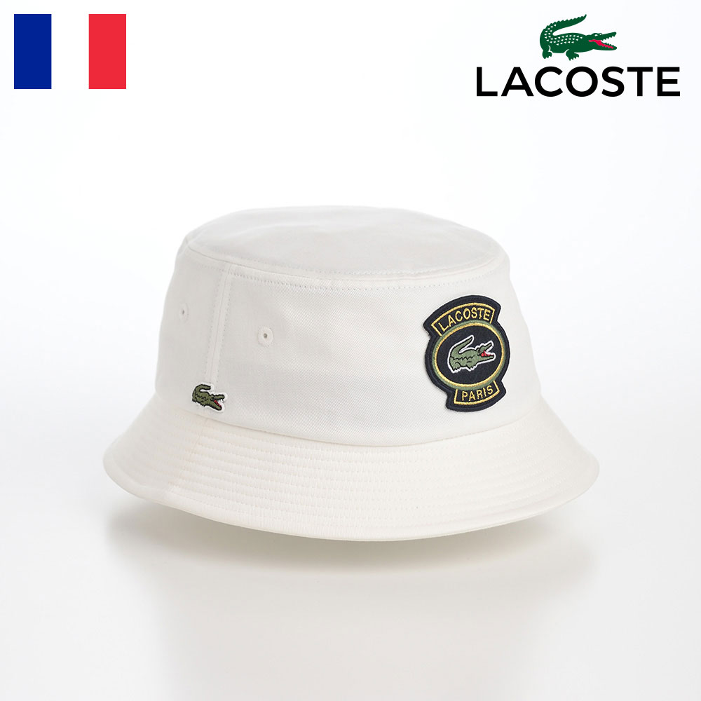 LACOSTE バケットハット 帽子 父の日 メンズ レディース 春 夏 サファリハット カジュアル ワニロゴ サイズ調整 クラッシャブル アウトドア タウンユース ユニセックス 送料無料 あす楽 ラコステ EMBLEM BUCKET HAT（エンブレム バケットハット） L1302 ホワイト