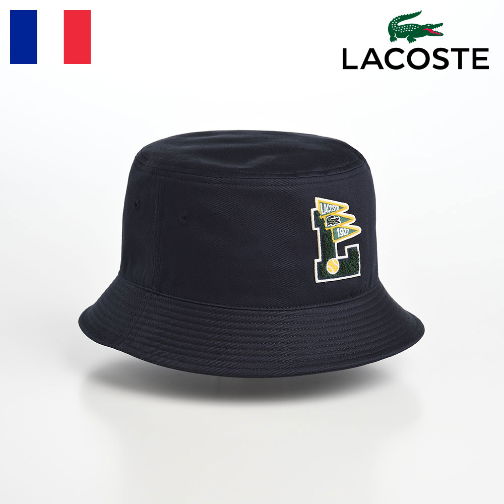 LACOSTE バケットハット 帽子 メンズ レディース 秋 冬 サファリハット カジュアル シンプル ロゴ サイズ調整 折りたためる アウトドア タウンユース ユニセックス 送料無料 あす楽 ラコステ L BIG WAPPEN HAT（L ビッグワッペン ハット） L1206 ネイビー