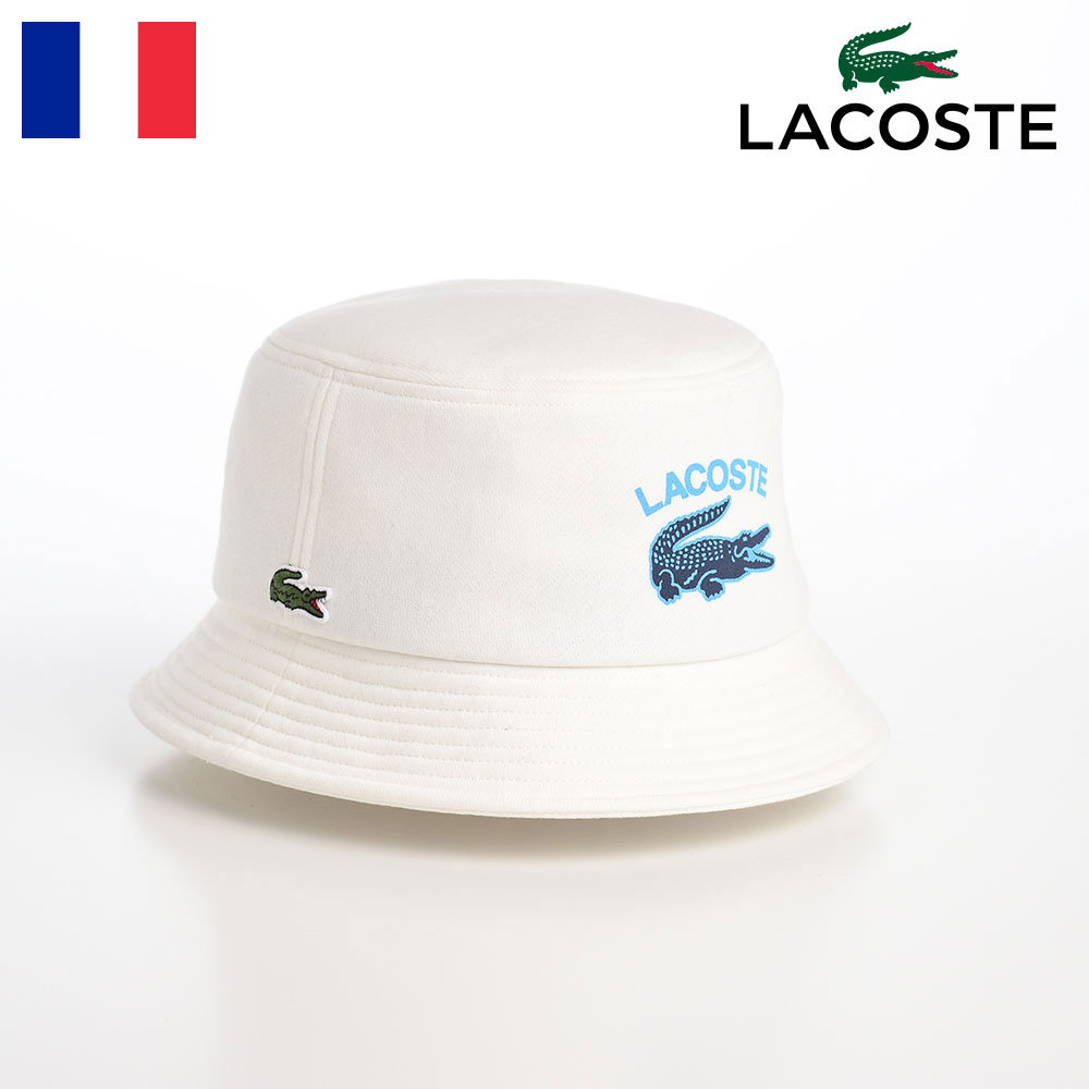 ラコステ LACOSTE バケットハット 帽子 父の日 メンズ レディース 春 夏 秋 冬 サファリハット カジュアル シンプル ロゴ 折りたためる アウトドア ユニセックス 通年 オールシーズン ラコステ PRINT JERSEY BUCKET HAT（プリントジャージーハット） L1246 ホワイト