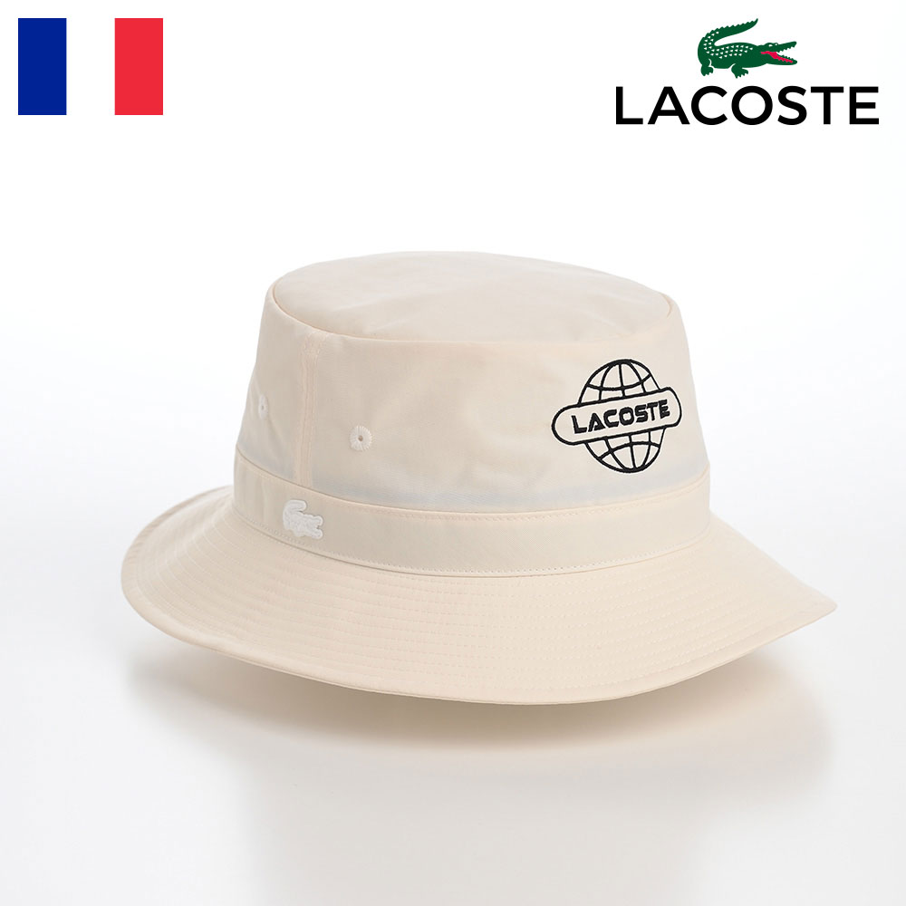 LACOSTE ラコステ バケットハット 帽子 父の日 メンズ レディース 春 夏 秋 冬 サファリハット カジュアル シンプル ロゴ アウトドア タウンユース ユニセックス オールシーズン GLOBE BALL LOGO BUCKET HAT（グローブボールロゴバケットハット） L1287 ホワイト