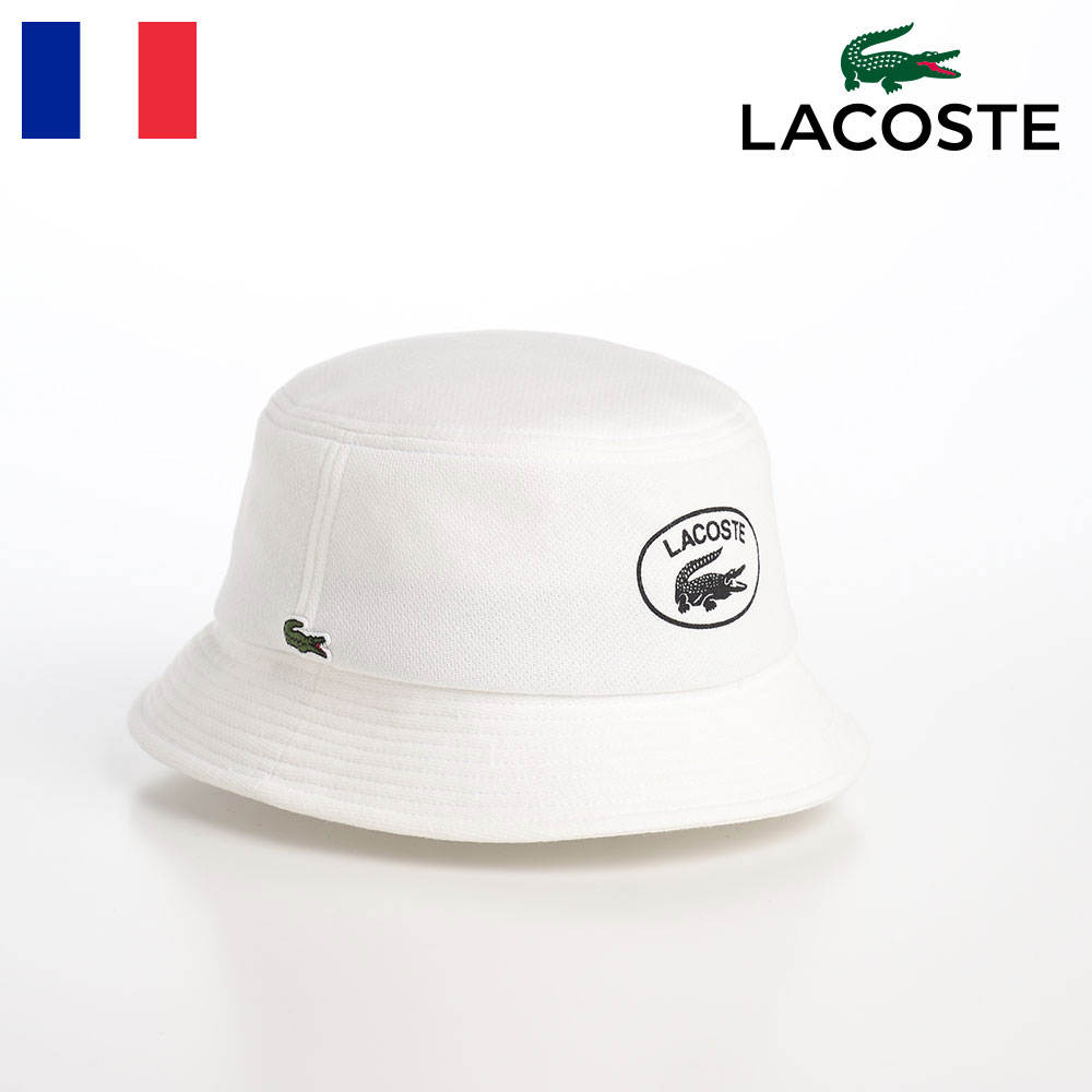 LACOSTE ラコステ バケットハット 帽子 父の日 メンズ レディース 春 夏 秋 冬 サファリハット カジュアル シンプル ロゴ 折りたためる アウトドア オールシーズン OVAL LOGO JERSEY BUCKET HAT（オーバルロゴジャージーバケットハット） L7107 ホワイト