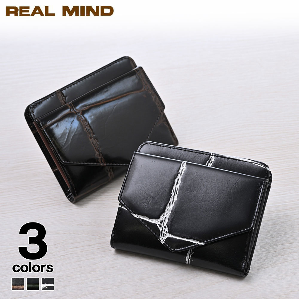 本革 二つ折り財布 メンズ REAL MIND 小銭入れ付き レザー財布 ギフト対応 PRIMA（プリマ） クロコ型押し ボックス型小銭入れ付きウォレット 父の日ギフト 2026