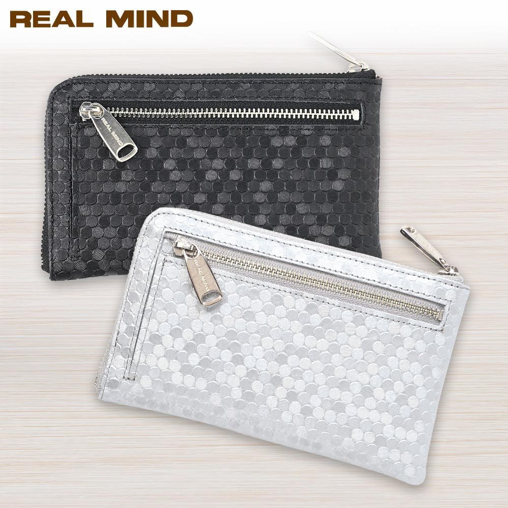 乐天商城 - 本革 長財布 メンズ REAL MIND 小銭入れ付き レザー財布 ギフト対応 ECLAT（エクラ） ドット型押し L字ファスナーミドルウォレット 父の日ギフト 2026