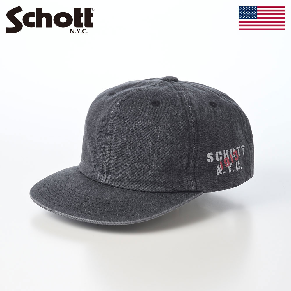 乐天商城 - Schott ショット 帽子 ベースボールキャップ cap メンズ レディース ユニセックス ファッション小物 おしゃれ ブランド アメリカ アメカジ VINTAGE DENIM STEMCIL LOGO 6P CAP（ヴィンテージデニム ステンシルロゴ 6P キャップ） SC145 ブラック 父の日ギフト