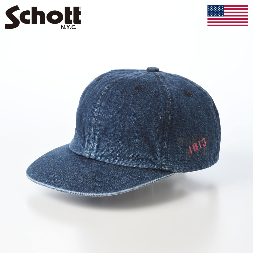Rakuten - Schott ショット 帽子 ベースボールキャップ cap メンズ レディース ユニセックス ファッション小物 おしゃれ ブランド アメリカ アメカジ VINTAGE DENIM STEMCIL LOGO 6P CAP（ヴィンテージデニム ステンシルロゴ 6P キャップ） SC145 ブルー 父の日ギフト