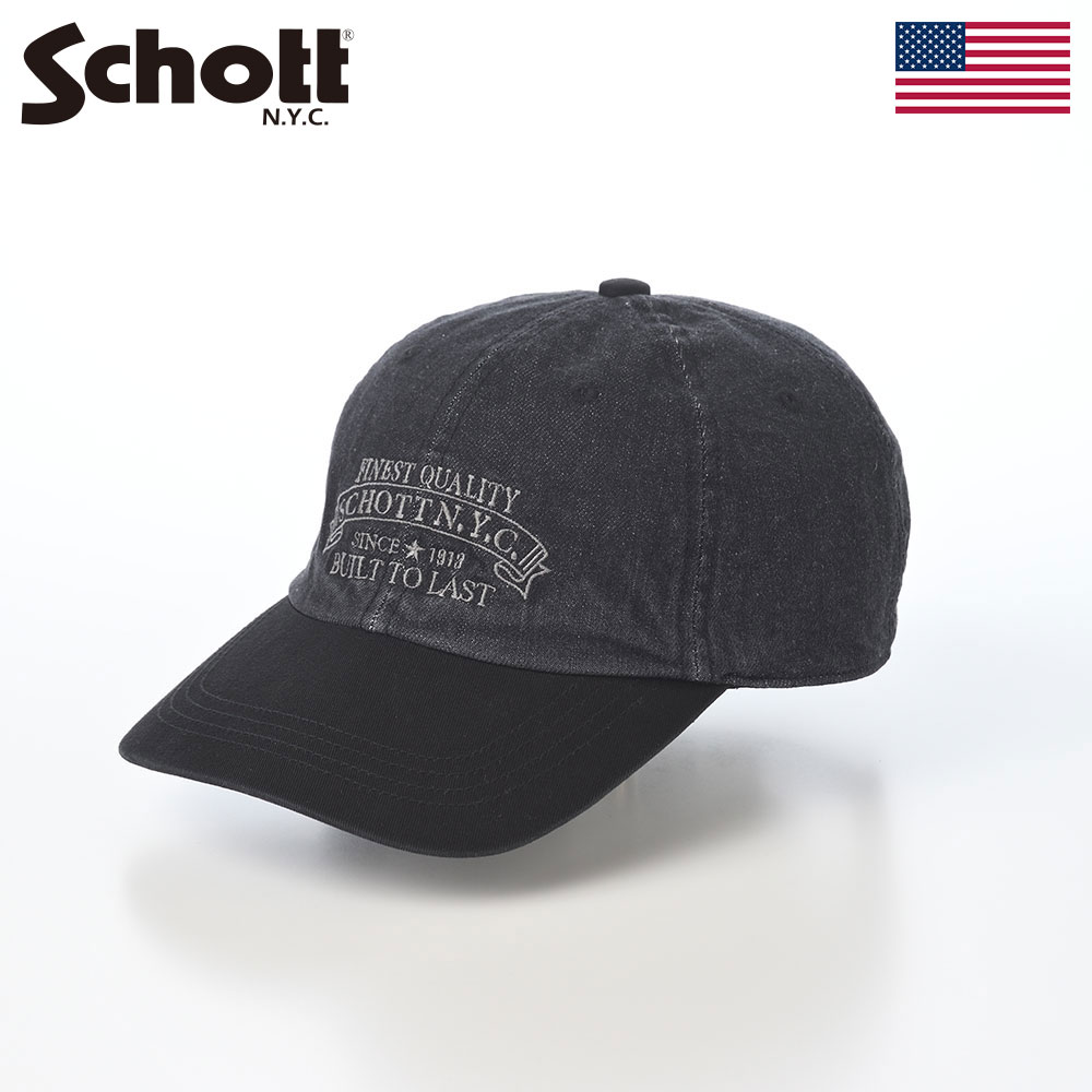 乐天商城 - Schott ショット 帽子 ベースボールキャップ cap メンズ レディース ユニセックス ファッション小物 おしゃれ ブランド アメリカ アメカジ AGED DENIM EMB 6P CAP（エイジドデニム エンブロイダリー 6P キャップ） SC150 ブラック 父の日ギフト
