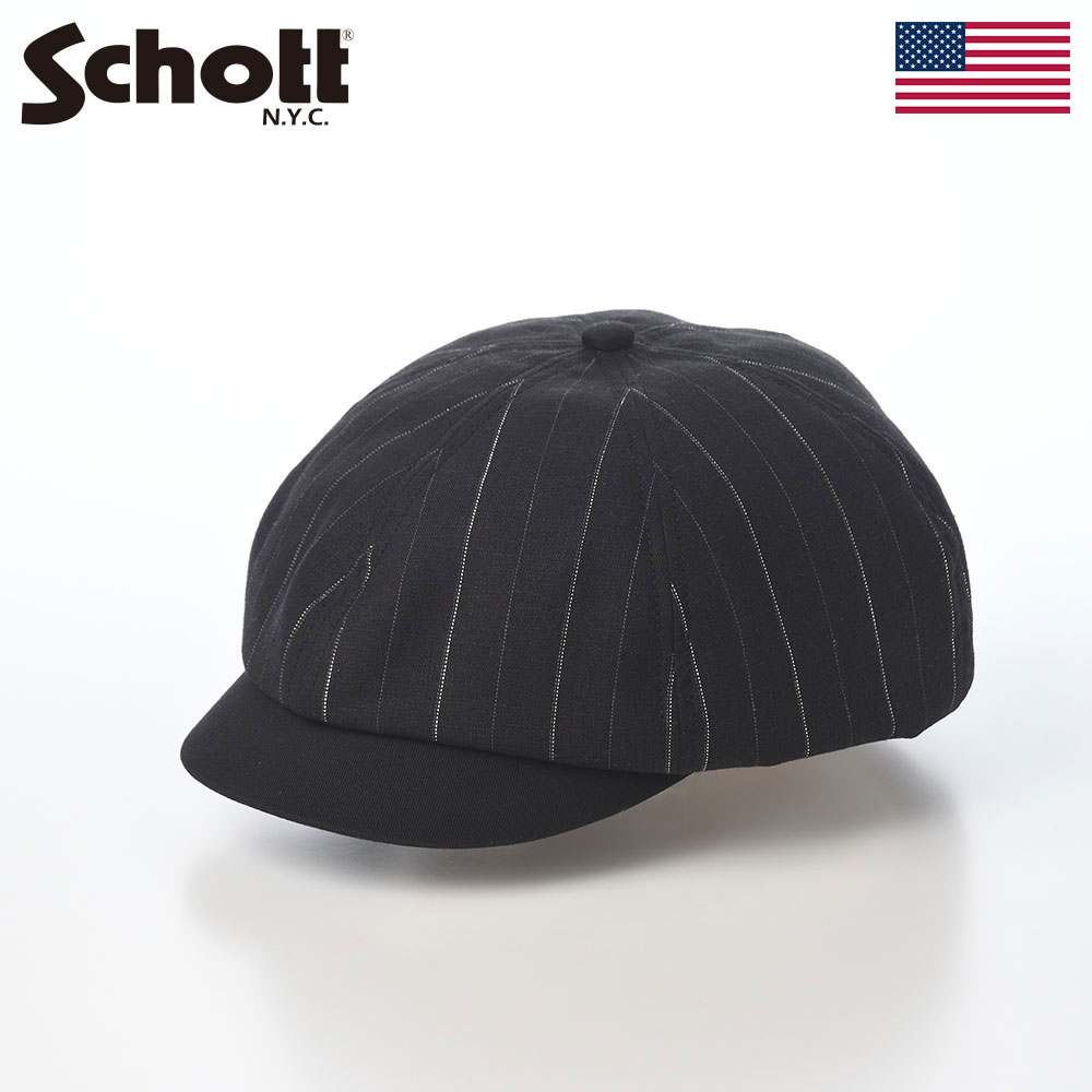 乐天商城 - Schott ショット 帽子 キャスケット cap 春 夏 メンズ レディース ユニセックス ファッション小物 おしゃれ ブランド アメリカ アメカジ LINEN MIX STRIPE CASQUETTE（リネンミックス ストライプ キャスケット） SC159 ブラック 父の日ギフト