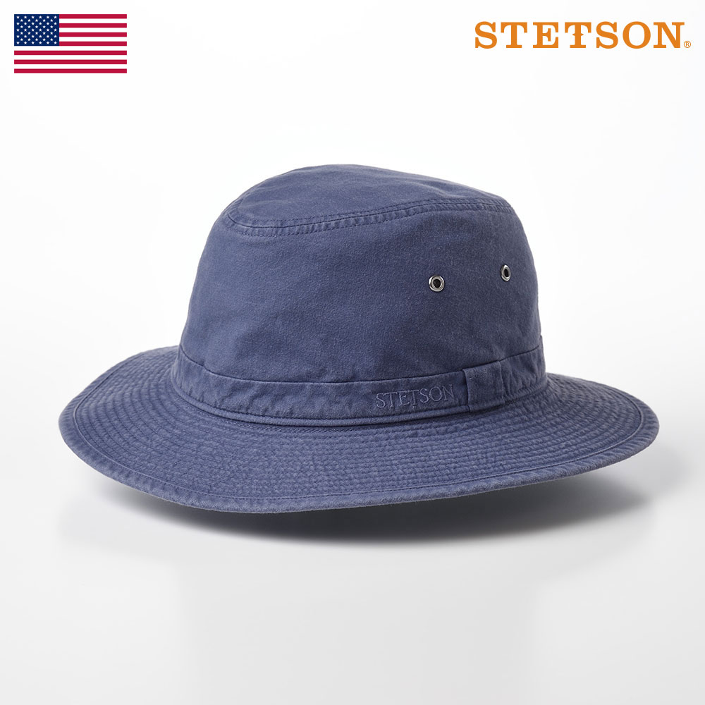 STETSON サファリハット 帽子 父の日 メンズ 春 夏 カジュアル アウトドア キャンプ 登山 サイズ調整 紳士帽 アメリカブランド 送料無料 ギフト ステットソン COTTON OVERDYE WASHED LONG HAT（コットンオーバーダイウォッシュドロングハット）SE580 ネイビー