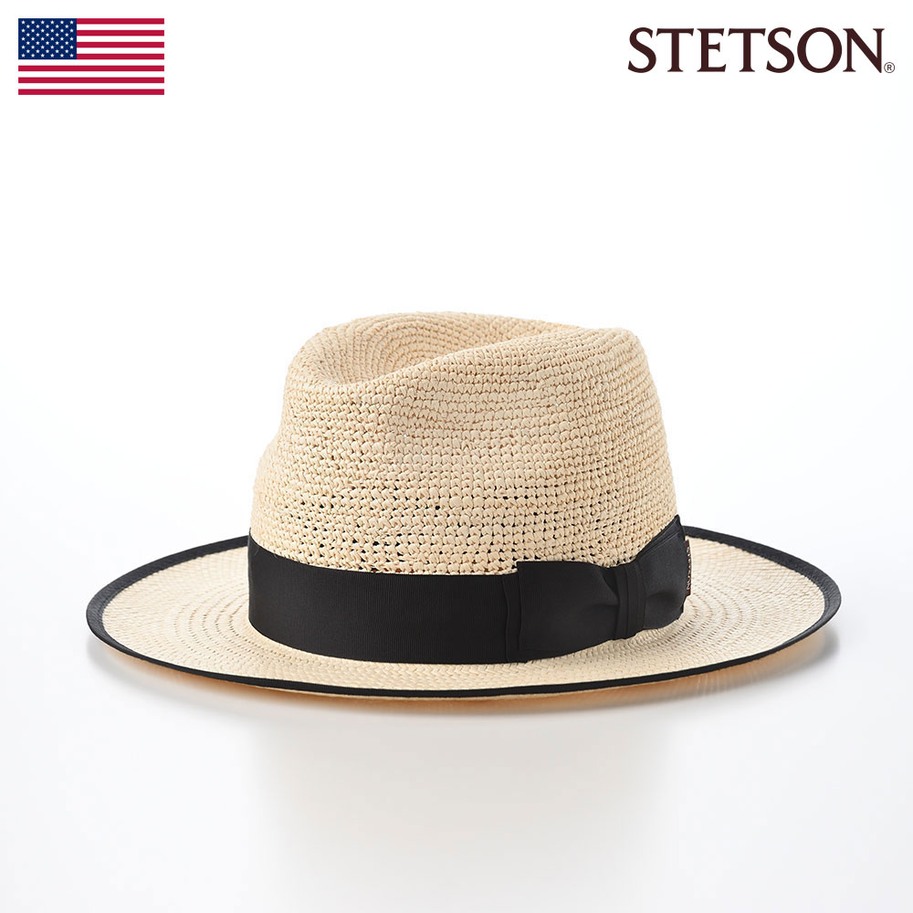 STETSON ステットソン パナマ帽 パナマハット 中折れハット メンズ レディース 帽子 本パナマ 春 夏 カジュアル おしゃれ MEDIO PUNTO COMBI PANAMA(メディオプント コンビ パナマ) SE772 ブラック 熱中症 暑さ対策
