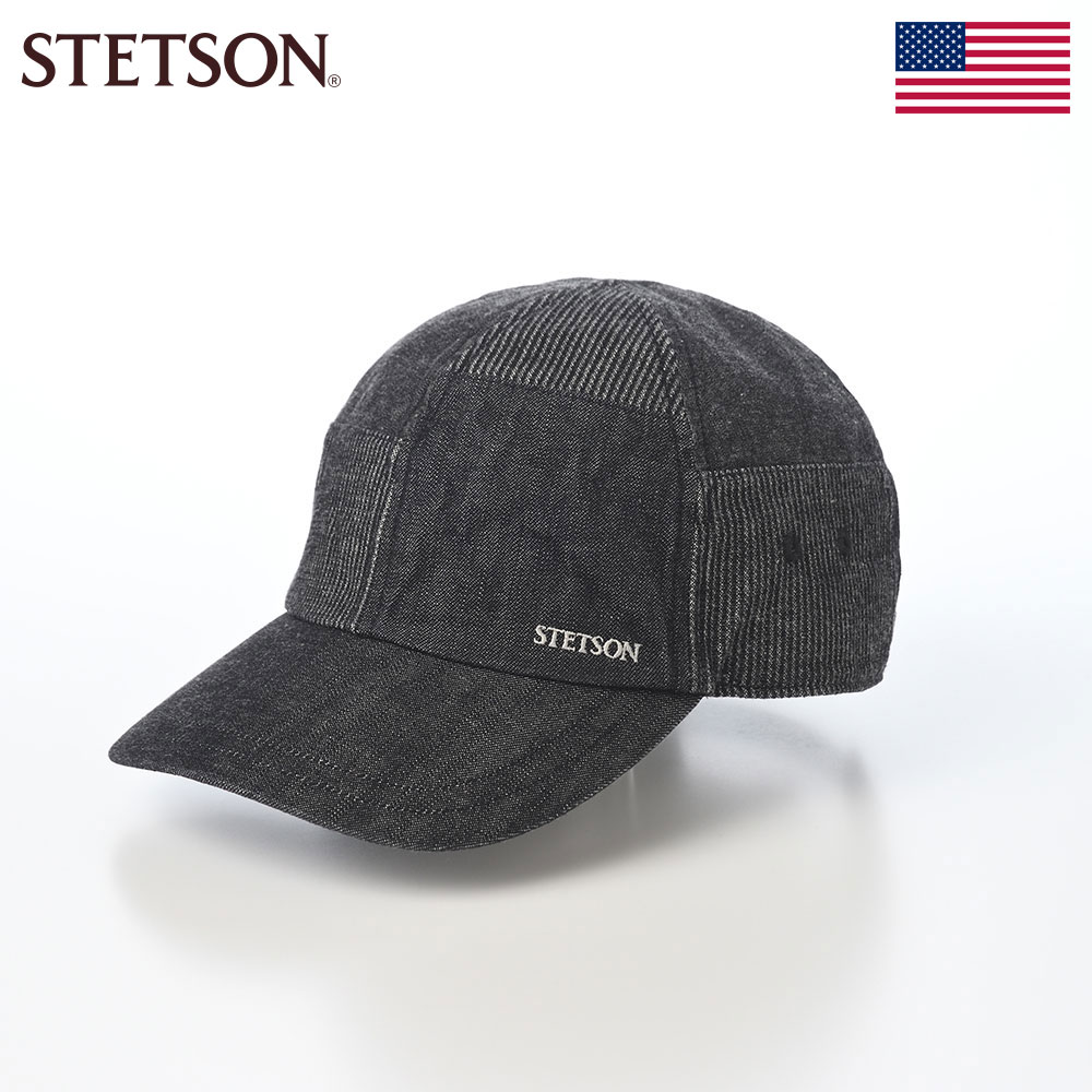 乐天商城 - STETSON ステットソン キャップ メンズ ウォッシュドデニム パッチワークキャップ SE871 ブラック 帽子 日本製 綿100％ 牛革ベルト 長つば ベースボールキャップ アジャスター 通年 手洗い可 父の日ギフト 2026