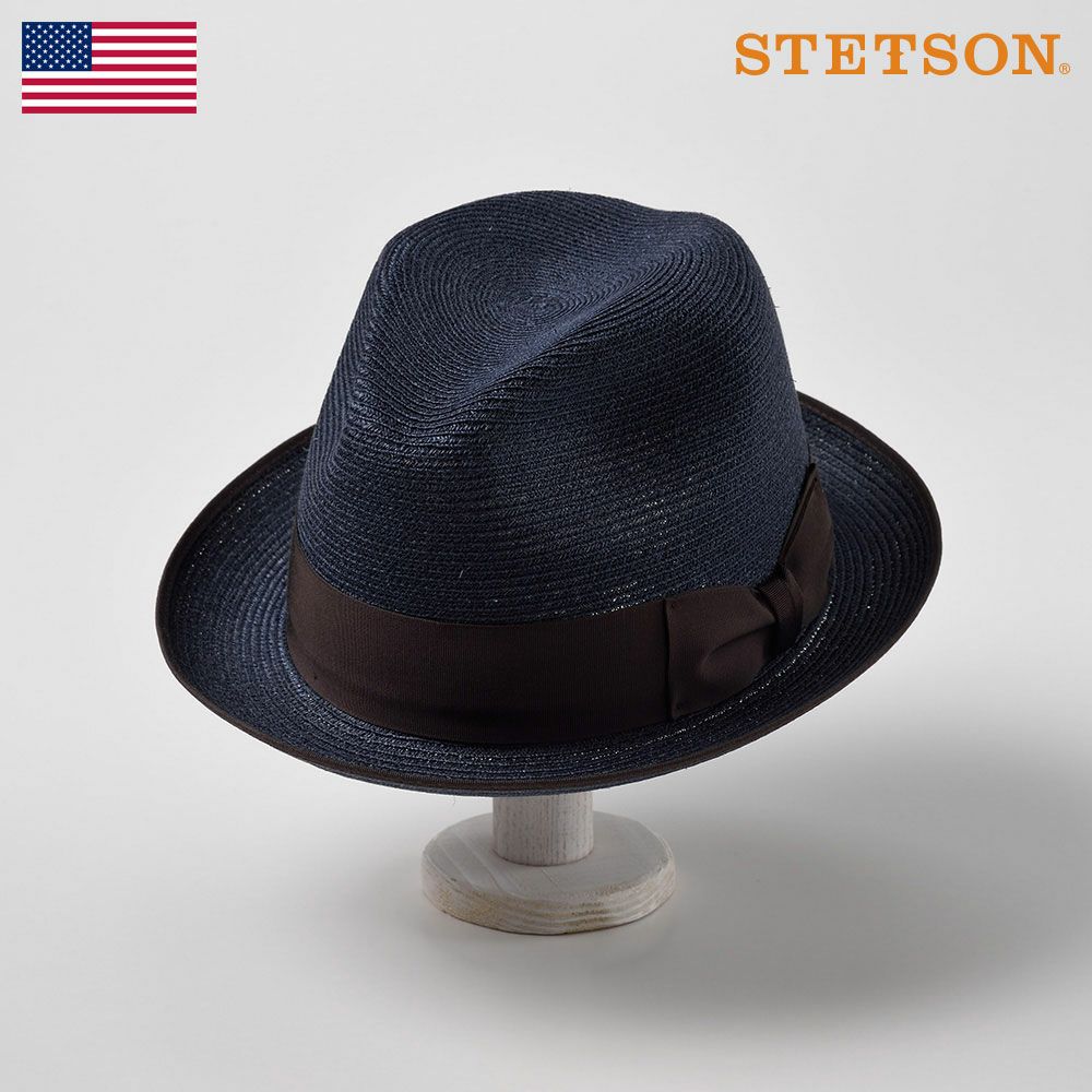 ヘンプ 帽子（メンズ） STETSON ステットソン ストローハット メンズ レディース ブレードハット 中折れハット ハット 帽子 父の日 紳士 大きいサイズ 春夏 ネイビー 58 59 60 61 [バイスロイST145] 送料無料 あす楽