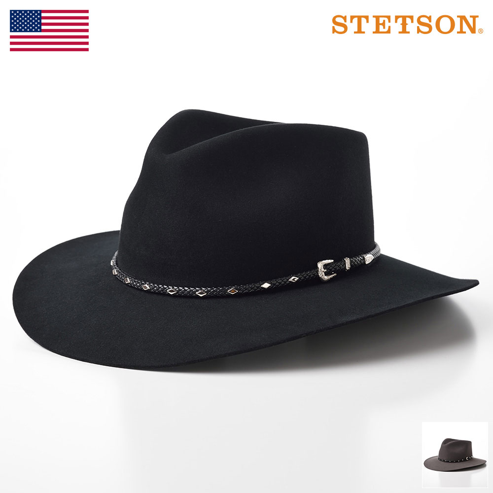 STETSON 帽子 父の日 フェルトハット ウエスタン 革ベルト メンズ 秋 冬 中折れハット 大きいサイズ レディース 紳士帽 ソフトハット 革スベリ ラビットフェルト100％ ブラック 黒色 グレー 灰色 送料無料 あす楽 アメリカ製 ダイアモンドジム ST989