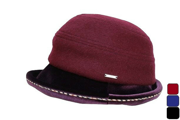 楽天帽子専門店 HATSHOP NISHIKAWADAKSダックス UV加工 サイズ調節付き 小つば レディースハット Sサイズ Mサイズ 日本製 （ワイン/ネイビー/ブラック） 紺 黒 エンジ 小さいサイズ 婦人 帽子 ミセス 女性 40代 50代 60代 70代 秋冬 D9610