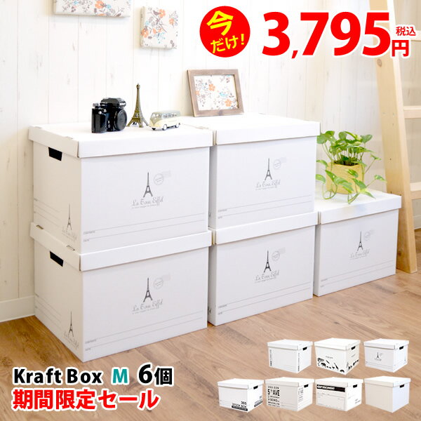 2セット以上購入で1個おまけ★【送料無料】収納　クラフト収納ボックスMサイズ　6個入り　収納ケース　収納ボックス　書類収納　押入れ収納 フタ付き　クラフトボックス　【KBM】【AS】