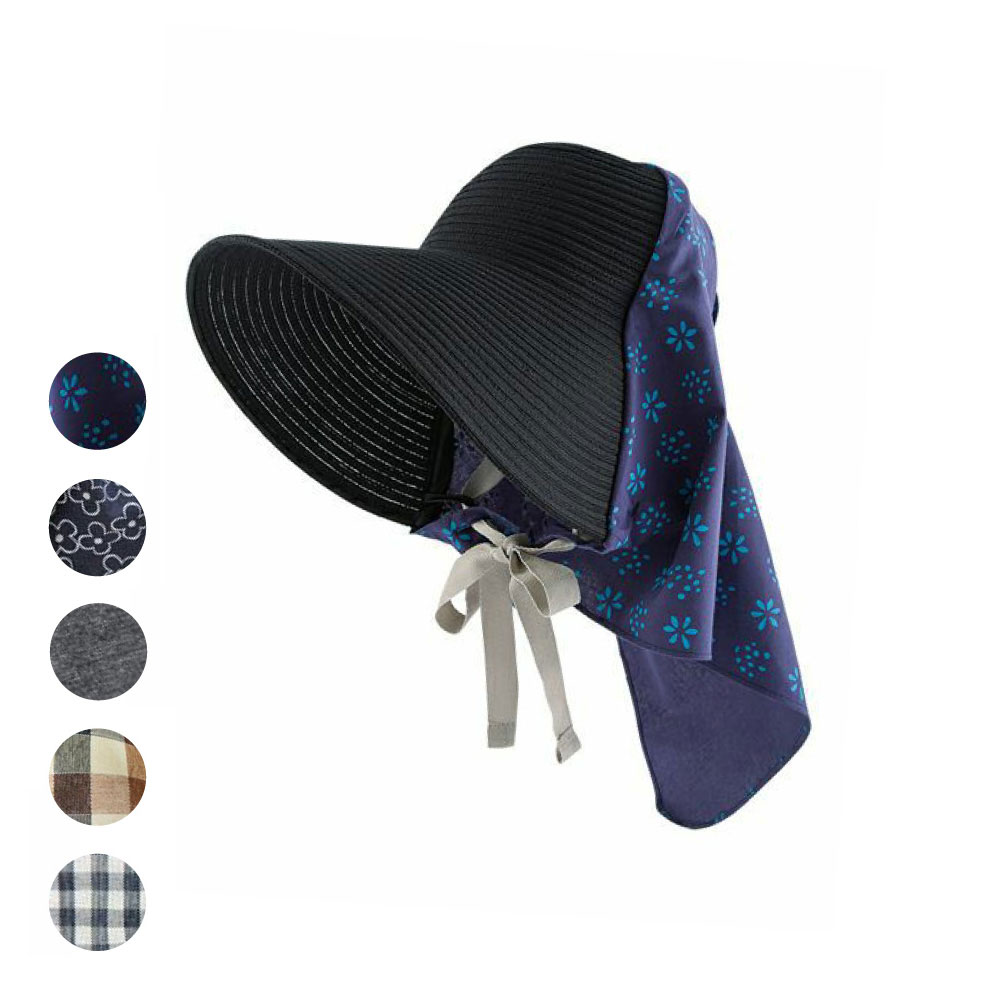 【麦わら風】農園帽 ハーフ＆ハーフ/ブラック　レディース　風通し良好　涼しい　UV対策　日よけ帽子　丸ごと手洗い可能　のらスタイル　農作業　農業　農家　ガーデニング（NSR-835-AST3）のサムネイル