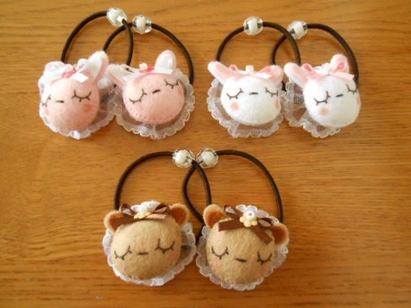 【mammy 】ハンドメイド　ネムネムうさぎ＆くまヘアゴム(2個セット）