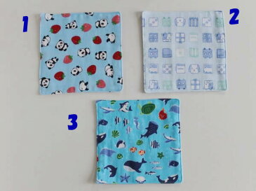 【lefua_hand made】国産の両面ダブルガーゼ使用のリバーシブルミニハンカチ(15cm×15cm) 男の子柄【ネコポス対応】