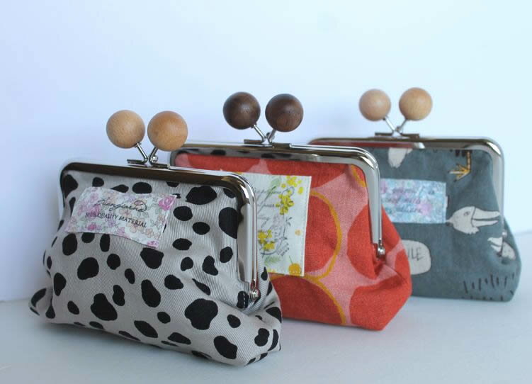 【Kazu-pin】ハンドメイド 　丸玉親子がま口　14×11cm