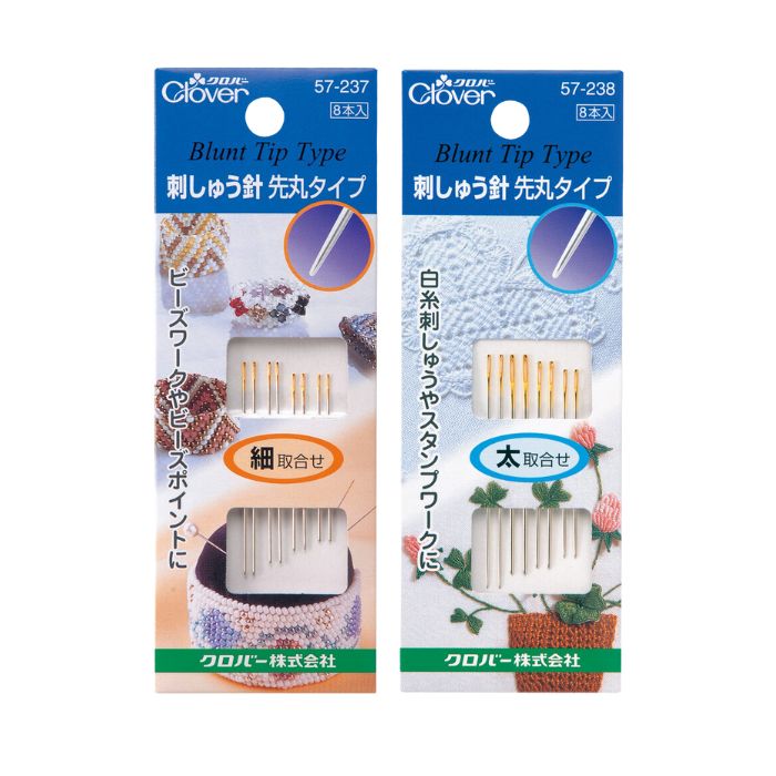 先丸タイプは針先が丸く、頭の部分のふくらみが少ない刺しゅう針です。糸割れがしにくく、針を引き抜く時に生地や糸を傷めにくいです。スムーズに通ります。 細はビーズをテグスなどで編む時や、ビーズを目の粗い生地に刺す時(ビーズポイントなど)にむいています。丸小ビーズが通ります。 内容 太さ0.46mm 長さ33.3mm...2本 太さ0.46mm 長さ40.5mm...2本 太さ0.53mm 長さ34.9mm...2本 太さ0.53mm 長さ42.9mm...2本 太は｢かがり｣作業の多いスタンプワークや、白糸刺しゅう(ハーダンガー、ヒーダボー、シュバルムなど)に。 内容 太さ0.69mm 長さ38.1mm...2本 太さ0.69mm 長さ46.8mm...2本 太さ0.84mm 長さ41.3mm...2本 太さ0.99mm 長さ44.5mm...2本 こちらは取り寄せ商品でございます。通常2-3営業日で発送いたします。 ポスト投函されますのでポストのご確認をお願いいたします。 ※ご注文商品の変更・キャンセル、お客様都合の返品はご容赦いただいております。