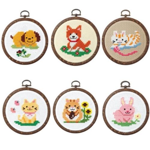 刺繍キット かんたんクロス・ステッチ 小さななかまたち 各種 おしゃれフープ付 オ...