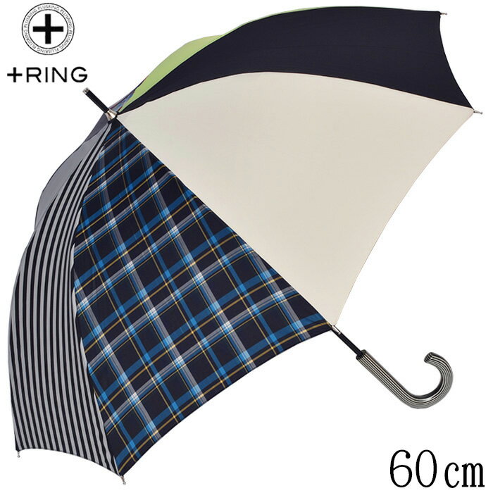 傘 レディース 60cm ×8本骨 長傘 雨傘 晴雨兼用 ＋RING プラスリング 手開き式 傘 レディース ブランド［HATCHI/t1109］タータンチェック かさ グラスファイバー骨 撥水 軽量 丈夫 レディース ブランド おしゃれ かわいい あす楽 送料無料 修理可のサムネイル