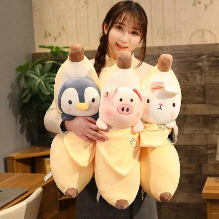 55cm 100cm ぬいぐるみ 全6デザイン banana バナナ ばなな ブタ 豚 pig rabbit 兔 ウサギ 柴犬 黄柴ペンギン penguin ハスキー husky 抱き枕 クッション インテリア 動物 可愛い 彼女に ふわふわで癒される 柔らか 心地いい プレゼント ギフト