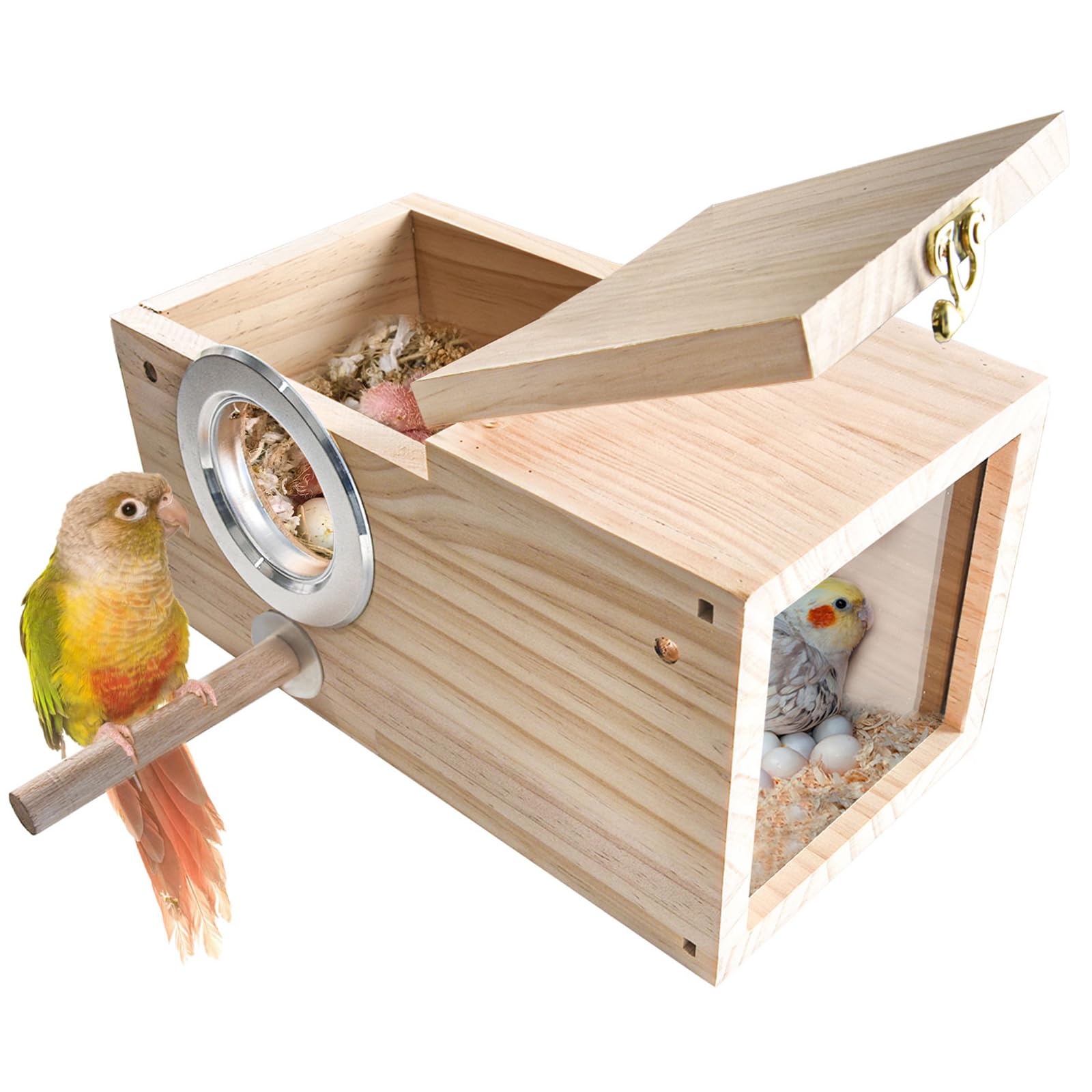 透明なアクリル製の鳥の巣箱：当社のインコの巣箱は、高品質の松材と透明なアクリルで作られています。 透明度が高すぎると、他のオウムに影響を与えるため、明るさを抑え、鳥の繁殖をはっきりと観察できるように、この側面アクリル面を設計しました。 このようにして、オウムも夜よく眠ることができます。 サイズ情報: サイズは 2 つあります。 サイズ中: 9.5×5×5 インチ (輸出 2.1 インチ)。 小さなフィンチラブバード、オカメインコ、セキセイインコ、コニュアオウムに適しています。 サイズL: 11.4×5.8×5.78インチ(輸出2.5インチ)。 セキセイインコ、インコ、ラブバード、オカメインコ、フィンチ、カナリア、コニュア、その他の小型中型の鳥に適しています。 安全で耐久性のある素材：当社の鳥の巣箱はそれぞれ天然の松とアクリルでできており、暖かく、快適で、安全で、無毒で、噛むことができ、透明で、インコの健康な繁殖を保証します。 オウムを暖かく保つために、オウムに卵の巣も装備しました。 簡単な取り付け：各鳥の巣箱には、ケージの内側または外側に完全に取り付けるための付属のネジと鳥の止まり木が含まれています。 ボックスの内側には鳥の卵を保護するためのコンパートメントがあります。 ヒンジカバーのデザインは、鳥の巣箱の開閉、鳥の付属品の迅速な掃除と交換に便利です。 インコへの素敵なギフト：このインコの巣箱は、繁殖、休息、睡眠、リラックス、遊びのための実用的な家です。 オウムへのギフトにも最適です。透明なアクリル製の鳥の巣箱：当社のインコの巣箱は、高品質の松材と透明なアクリルで作られています。 透明度が高すぎると、他のオウムに影響を与えるため、明るさを抑え、鳥の繁殖をはっきりと観察できるように、この側面アクリル面を設計しました。 このようにして、オウムも夜よく眠ることができます。 サイズ情報: サイズは 2 つあります。 サイズ中: 9.5×5×5 インチ (輸出 2.1 インチ)。 小さなフィンチラブバード、オカメインコ、セキセイインコ、コニュアオウムに適しています。 サイズL: 11.4×5.8×5.78インチ(輸出2.5インチ)。 セキセイインコ、インコ、ラブバード、オカメインコ、フィンチ、カナリア、コニュア、その他の小型中型の鳥に適しています。 安全で耐久性のある素材：当社の鳥の巣箱はそれぞれ天然の松とアクリルでできており、暖かく、快適で、安全で、無毒で、噛むことができ、透明で、インコの健康な繁殖を保証します。 オウムを暖かく保つために、オウムに卵の巣も装備しました。 簡単な取り付け：各鳥の巣箱には、ケージの内側または外側に完全に取り付けるための付属のネジと鳥の止まり木が含まれています。 ボックスの内側には鳥の卵を保護するためのコンパートメントがあります。 ヒンジカバーのデザインは、鳥の巣箱の開閉、鳥の付属品の迅速な掃除と交換に便利です。 インコへの素敵なギフト：このインコの巣箱は、繁殖、休息、睡眠、リラックス、遊びのための実用的な家です。 オウムへのギフトにも最適です。