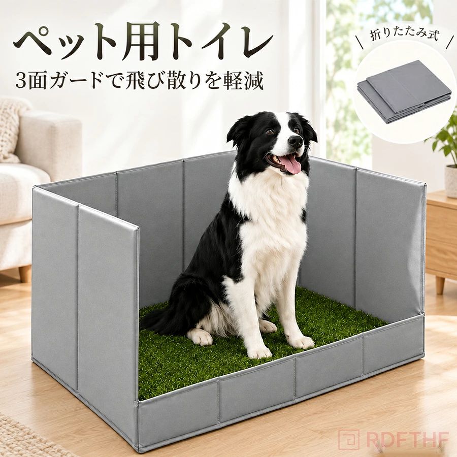 おすすめポイント1. 高めの囲いで、飛び散りはみ出しをガード周囲をしっかり囲うハイサイド設計で、愛犬のおしっこの飛び散りやトイレからのはみ出しを軽減。足を上げて排泄するワンちゃんにも使いやすく、床や壁の汚れが気になるご家庭にもおすすめです。2. 防水仕様で、床への漏れをしっかり対策水分が染み込みにくい防水素材で、汚れや水分もサッと拭き取りやすい仕様。トイレ周りを清潔に保ちやすく、毎日のお手入れの負担を軽減します。3. 折りたたみ式で、収納も持ち運びもラクラク必要な時はサッと広げて使え、使わない時はコンパクトに折りたためます。お部屋での収納はもちろん、旅行帰省ドライブなどのお出かけにも便利です。4. 人工芝付きタイプも選べる2WAY仕様ワンちゃんの好みや使い方に合わせて、人工芝付きタイプもお選びいただけます。芝生のような足触りで自然にトイレへ誘導しやすく、トイレトレーニングにも便利。ライフスタイルに合わせてお好みのタイプをお選びください。5. 毎日のトイレからお出かけ介護まで幅広く活躍普段使いのトイレとしてはもちろん、子犬のトイレトレーニングやシニア犬の介護、多頭飼いにも便利。さらに帰省や旅行、もしもの避難時にも使いやすく、さまざまなシーンで愛犬の快適な排泄スペースをサポートします。商品名：ペットトイレ 犬用トイレ 囲い付き クリップ付き 折りたたみ式 大型犬対応 足上げおしっこ対策 はみ出し 飛び散り防止 人工芝付き 特大 ペットトイレ 防水 防漏れ 高壁設計 室内 屋外 旅行 トイレトレーニング 猫 小型犬 中型犬 犬猫兼用 多頭飼い 犬用トイレトレー 犬トイレ 高さのあるトイレ ワイドサイズ コンパクト収納 持ち運び便利 リビング 外出 お出かけ 介護 防災 ペット用品 猫用トイレ ズレ防止 滑り止め 省スペース S M LMサイズ：約82×55×40cm【注意事項】製品更新により、予告なしで同じ商品がデザイン、色若干変わる場合がございますので、予めご了承下さい。撮影の為、画質等の関係上、色などが実際の商品と若干違ってしまうこともあるかもしれませんがご理解のほどご購入ください。予めご了承ください。サイズはスタッフによる平置き実測サイズの為、1~3cm誤差が生じる場合がございます。更新のタイミングによっては実在庫に相違が出る場合がございます。万が一商品に不具合がある場合は、無償交換返金は可能です。マイナス評価する前にご遠慮なく当店と連絡してください。【品質保証サービス】弊店はお客様に安心なサービスを提供しております。開封後の商品や、ご洗濯後の商品など、製品の品質の問題であれば、ご利用いただいてからのご変更や交換も対応しておりますので、ご安心ください。