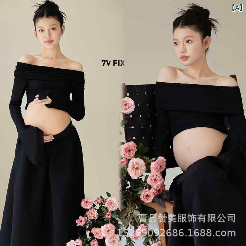 ワンピース レディース マタニティフォト 撮影 衣装 妊婦服 妊娠祝い ポリエステル 長袖 Aライン 風 かわいい 高級感 ブラック