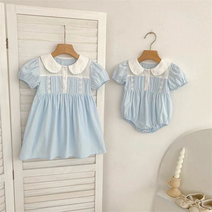 女の子セレモニードレス夏服子供服ロンパースワンピース半袖姉妹コーデお揃いリン...