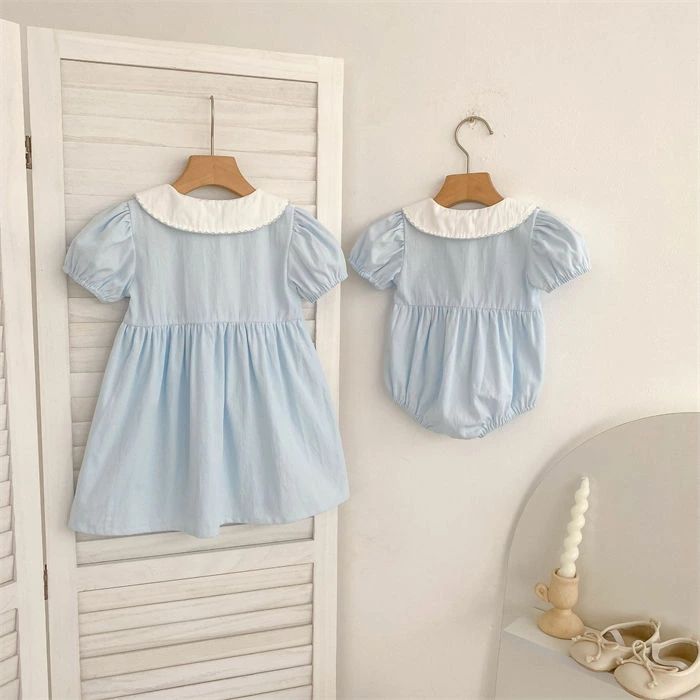 女の子セレモニードレス夏服子供服ロンパースワンピース半袖姉妹コーデお揃いリン...
