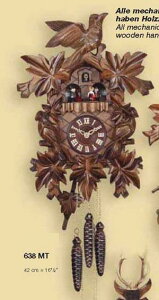 【国内正規品】鳩時計 壁掛け時計 ハト時計 はと時計 ポッポ時計 一日巻き鳩時計638MT　おもり式 高さ：約42cm