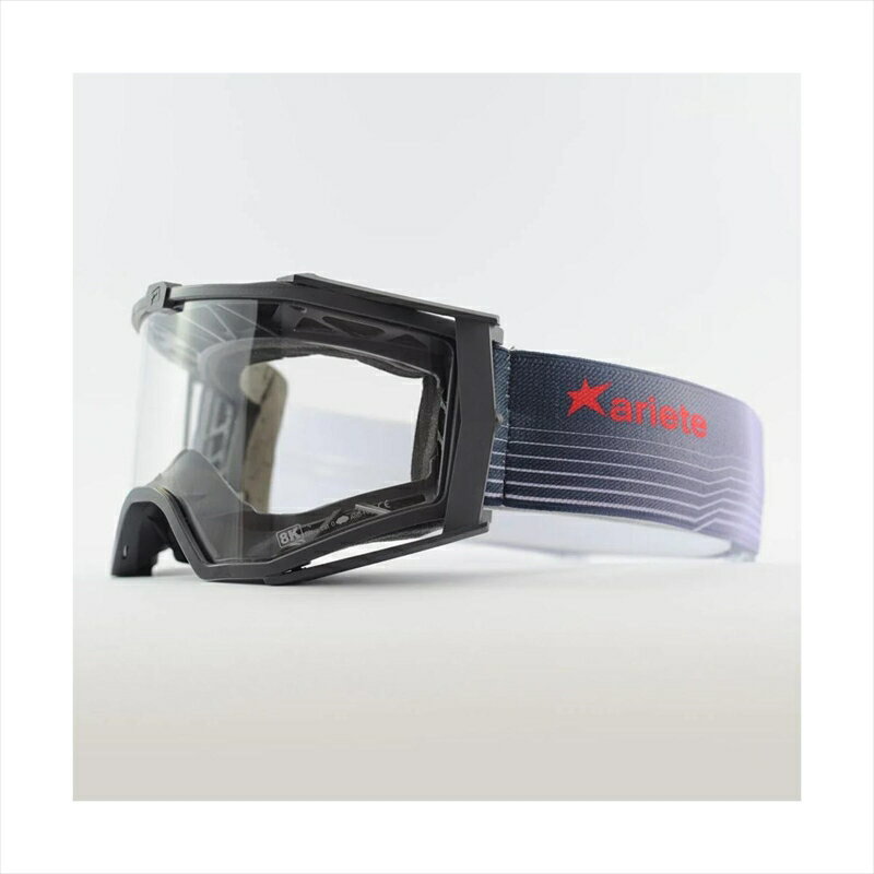 バイクパーツARIETE(アリート) 8K ゴーグル 14960-0644550646163684フレーム：ブラック/レンズ：クリア/ストラップ：ブラック