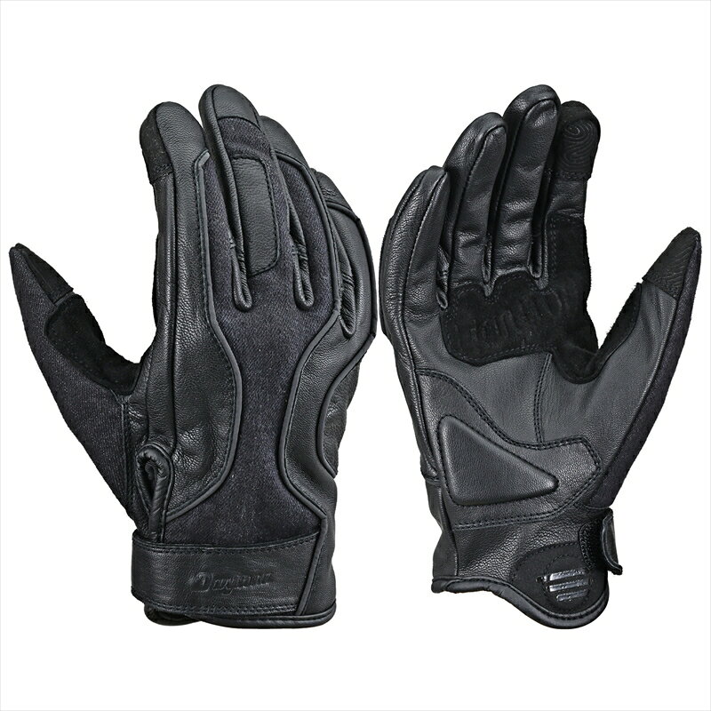 【5日前後で発送】バイクグローブDaytona(デイトナ) デニムストライプレザーグローブ ブラック DG-028ストレッチデニム スマホ対応 操作性重視 握り心地