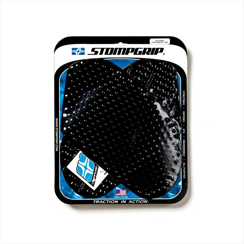 【STOMPGRIP】ストンプグリップ トラクションパッドタンクキット ブラック GSXR1000 03-04■カタログ品番：P039-8545■メーカー品番：55-10-0050B■JAN：4548664029761適応車両：GSXR1000 03-04 素材 ： エラストマー樹脂 色 ： ブラック 適合 ： スズキ[SUZUKI]…GSX-R100003-04 タンクプロテクター/タンクカバー--- (カスタムパーツ…外装) メーカー品番[カタログ品番] ： 55-10-0050B 色[カラー] ： ブラック 材質[素材] ： エラストマー樹脂 備考 ： VOLCANO 画像注意書き ： ■商品分類：バイク用品、オートバイ（モーターサイクル）パーツ ■カテゴリ：車、バイク、自転車 ＞ バイク ＞ タンク、燃料系 ＞ その他タンク、燃料系パーツ ■対象：男性(メンズ)、女性(レディース) ■用途：ツーリング(ロングツーリング)、通勤、通学 ※号機番号と適応車種を必ずご確認のうえ、ご注文くださいますようお願い致します。ご不明点等は、ご注文前にお問合せください。 ※掲載商品と実際の商品との色合いが異なる場合がございます。ご了承の程、宜しくお願い致します。 ※商品は予告なく仕様の変更や販売を終了している場合がございますので予めご了承下さい。 ※画像は装着画像や塗装済みのイメージ画像の場合がございます。 ※画像に含まれる、小道具等は商品には含まれておりません。 ※画像は装着イメージです。車両本体は商品に含まれておりません。