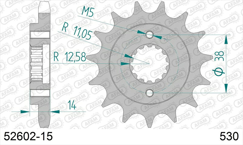 バイクパーツ 駆動系アファム Fスプロケット 530-1552602-15 4548664542598750 F1 86-88/750 Elefant 93-97