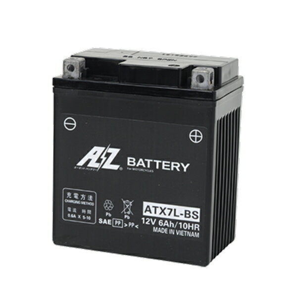 【5日前後で発送】 AZバッテリー ATX7L-BS 《AZ battery バイク用 液入り シールド型》 12v7ah