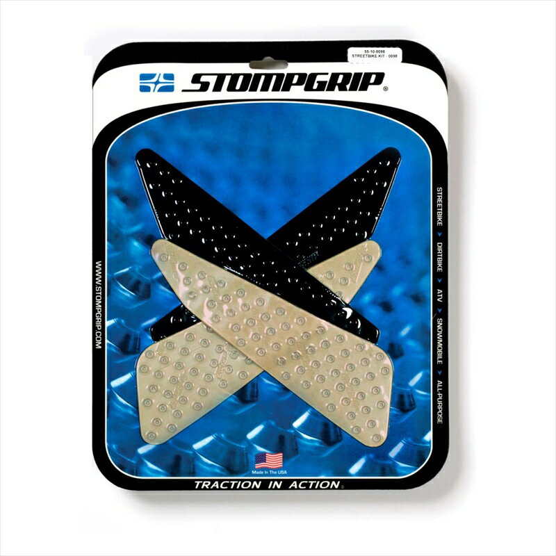 【STOMPGRIP】ストンプグリップ トラクションパッドタンクキット クリア MT-07■カタログ品番：P067-1618■メーカー品番：55-10-0098■JAN：4548916568093適応車両：MT-07 素材 ： エラストマー樹脂 色 ： クリア 適合 ： ヤマハ[YAMAHA]…MT-0715 タンクプロテクター/タンクカバー--- (カスタムパーツ…外装) メーカー品番[カタログ品番] ： 55-10-0098 色[カラー] ： クリア 材質[素材] ： エラストマー樹脂 備考 ： VOLCANO 画像注意書き ： ■商品分類：バイク用品、オートバイ（モーターサイクル）パーツ ■カテゴリ：車、バイク、自転車 ＞ バイク ＞ タンク、燃料系 ＞ その他タンク、燃料系パーツ ■対象：男性(メンズ)、女性(レディース) ■用途：ツーリング(ロングツーリング)、通勤、通学 ※号機番号と適応車種を必ずご確認のうえ、ご注文くださいますようお願い致します。ご不明点等は、ご注文前にお問合せください。 ※掲載商品と実際の商品との色合いが異なる場合がございます。ご了承の程、宜しくお願い致します。 ※商品は予告なく仕様の変更や販売を終了している場合がございますので予めご了承下さい。 ※画像は装着画像や塗装済みのイメージ画像の場合がございます。 ※画像に含まれる、小道具等は商品には含まれておりません。 ※画像は装着イメージです。車両本体は商品に含まれておりません。