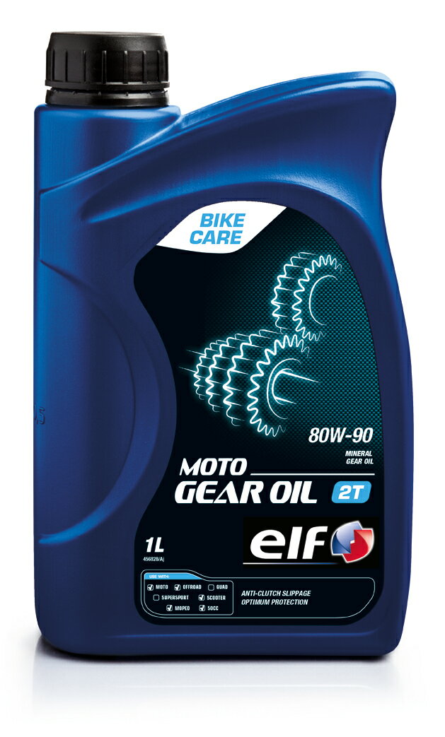 【ELF】【エルフ】ELF MOTO GEAR OIL 80W90 1L 4ストロークエンジン車の別体ギヤボックス用に開発したギアオイル。 極圧性に優れたギアオイル。 ▽適切な粘度設定と極圧添加剤の効果によりギア表面に強靭な保護膜を形成。 ▽耐摩耗性、ショック荷重など、過酷な条件下でもギアを保護。 ▽輸入車などの別体ミッション、シャフトドライブアクスルに対応。 ・高精製鉱物油 ・SAE：80W-90 ・API：GL-5 ■メーカー品番 194970 ※掲載商品と実際の商品との色合いが異なる場合がございます。ご了承の程、宜しくお願いします。 商品は予告なく仕様の変更や販売を終了している場合がございますので予めご了承下さい。 【関連商品】　廃油入れ ■オイルパックリ / 2.0L用 　　■オイルパックリ / 4.5L用