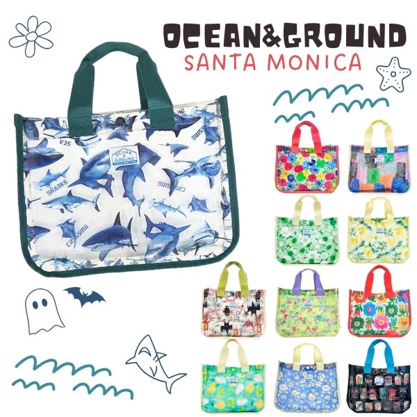 楽天Sun’s Marketクーポン有!!Ocean＆Ground プールバッグ SANTA MONICA[キッズ・ジュニア]総柄 ビニールバッグ ビーチバッグ トートバッグ かばん 海水浴 スイミング 水泳 体育 子供 男の子 女の子 保育園 幼稚園 小学生 春夏 オーシャンアンドグラウンド 4415801 1315801 メール便可